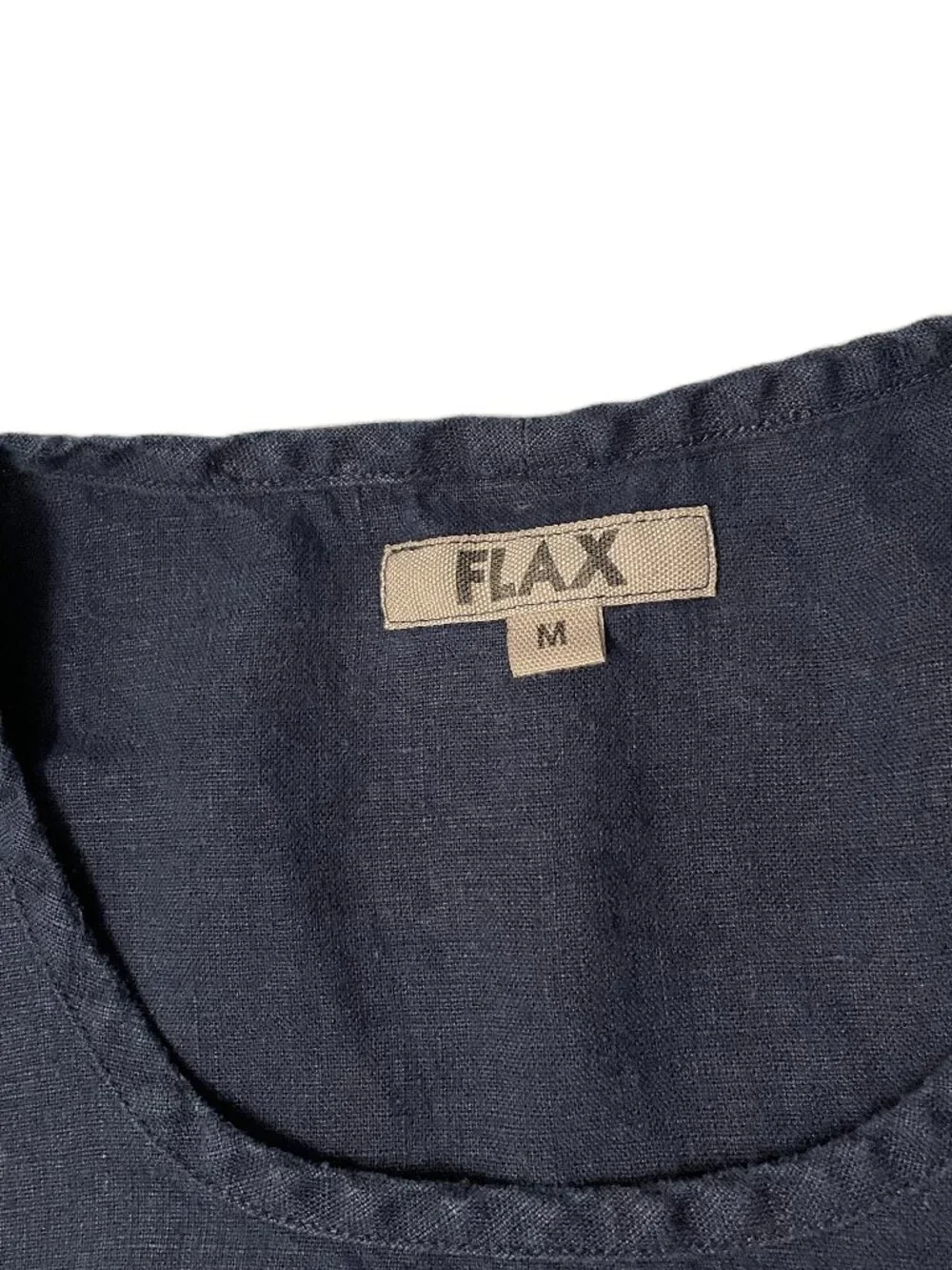 Flax Top 100% Linen Small (6-10) Navy Blue Short Sleeve Lagenlook Minimalist - Picture 2 of 8